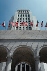 View of the Los Angeles City Hall, California, during a sunny day