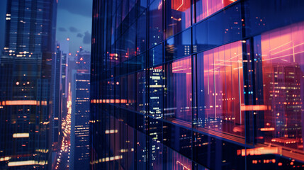 Аbstract image of modern skyscrapers at night. 3d rendering. AI.