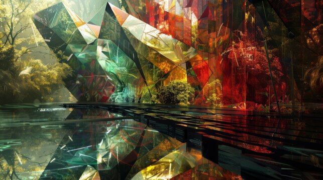 Surreal Dreamscape: Abstract Fusion of Nature and Geometric Forms