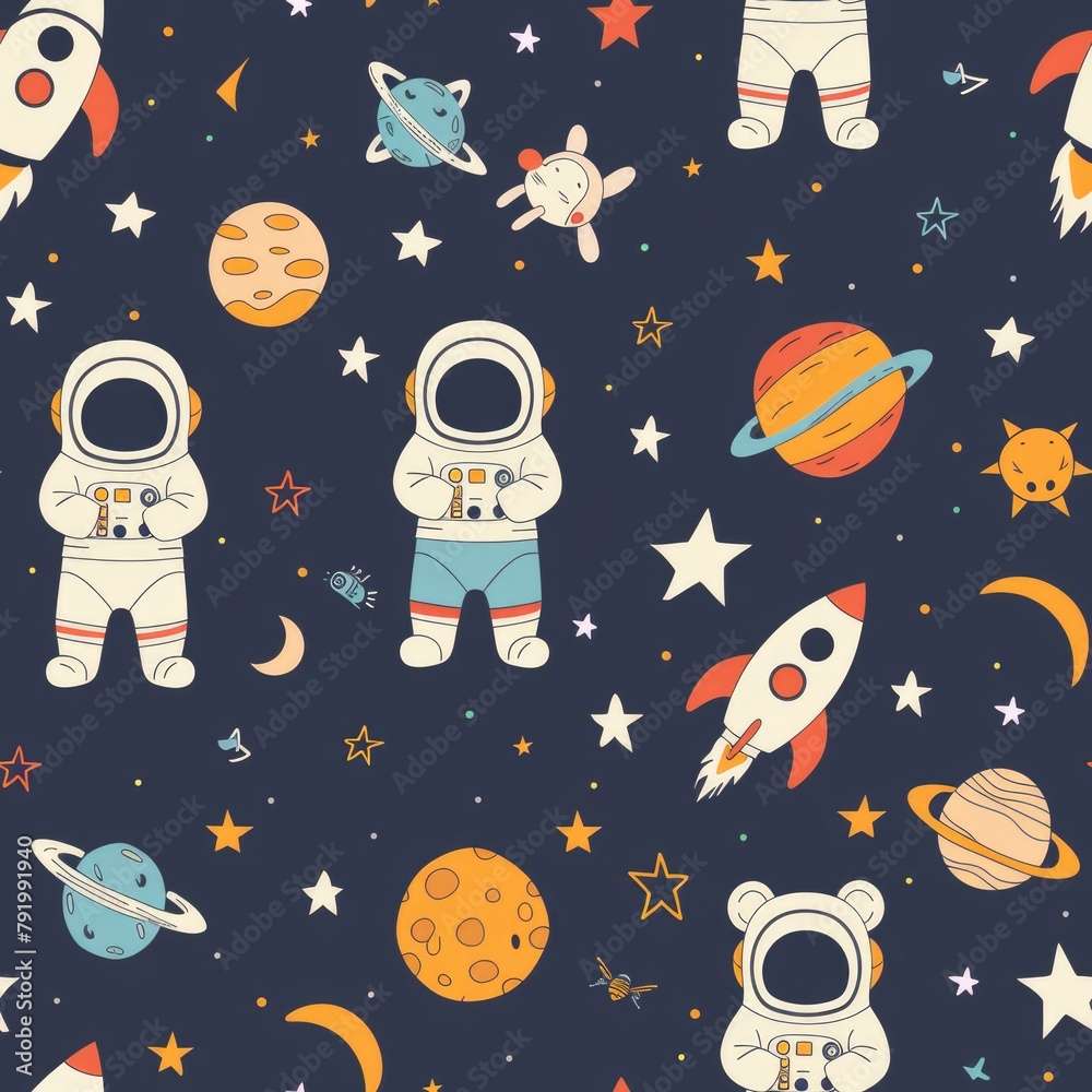 Poster Astronauts and Planets Pattern