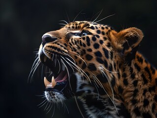 Obraz premium Close up Of Leopard With Black Background