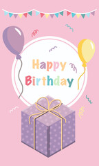 Cheerful Pink Card with Balloons and Present