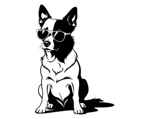 american australian cattle dog wearing sunglasses.  - isolated outlined vector illustration