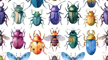 Colorful bugs on white background