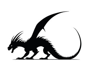 silhouette of black dragon isolated on white background vector illustration. western mythology wyverns.
