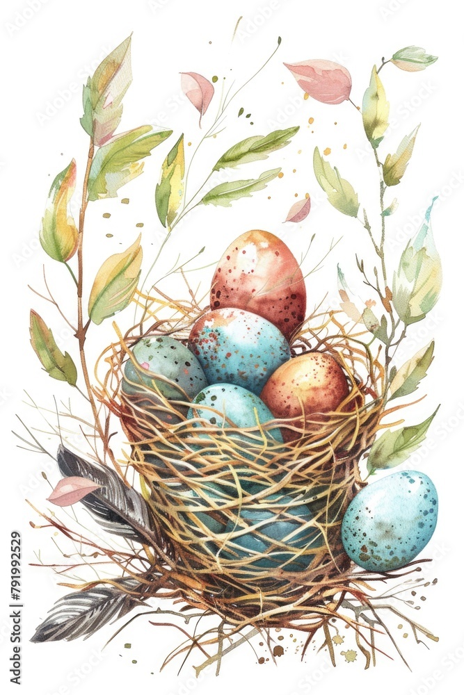 Poster nest with eggs and feathers