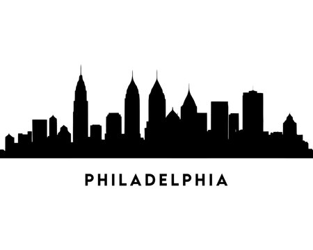Philadelphia skyline, monochrome silhouette. Vector illustration. USA cityscape and landmark design