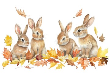 Obraz premium Rabbits on Leaves