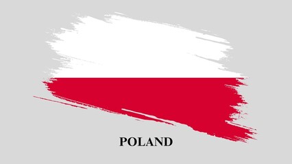 Poland flag in brush stroke effect. Brush paint textured Poland Flag isolated on grey background. National Flag of Poland. Polish flag. White and red brush stroke. National symbol of Poland.