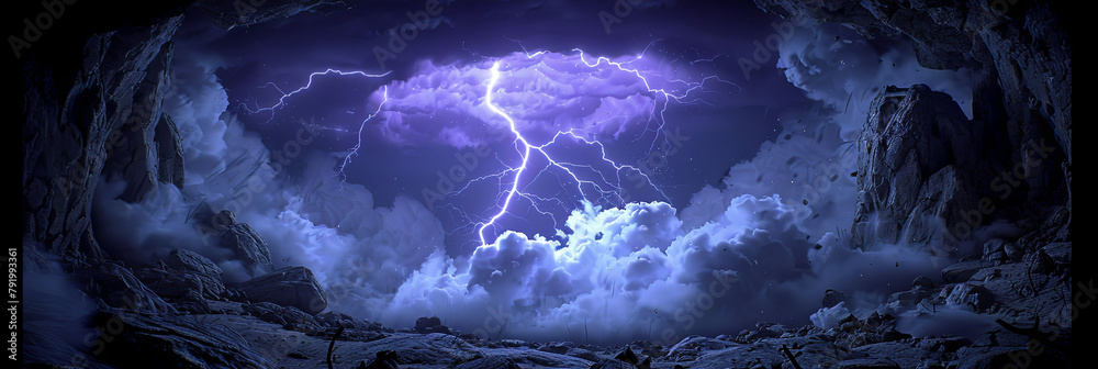 Canvas Prints a dark sky with a large bolt of lightning in the middle