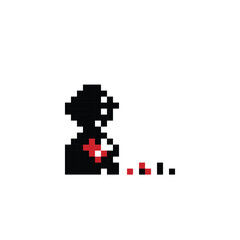 Vector minimal pixel art cartoon depressed sad broken heart feeling alone mood concept. Pixel art,vector,depress,unhappy,heart broken,sad concept bad love idea.