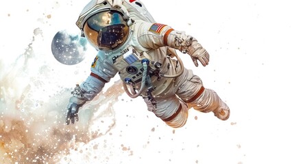 Flying Astronaut in Space Suit