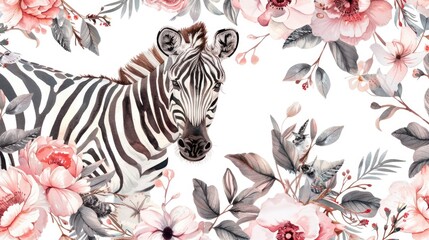 Fototapeta premium Zebra with Flowers