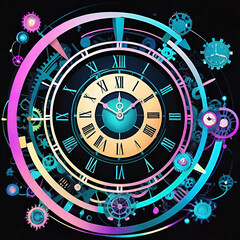 Abstract dark background on the theme of technology, symbolizing the operation of clocks and global interconnection, background for computer design