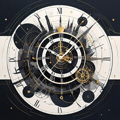 Naklejka premium Abstract dark background on the theme of technology, symbolizing the operation of clocks and global interconnection, background for computer design