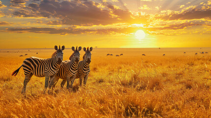 Fototapeta na wymiar Zebras in the African savannah against the background
