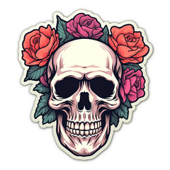 Fototapeta premium simple skull with roses sticker with white background сreated with Generative Ai
