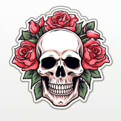 simple skull with roses sticker with white background сreated with Generative Ai
