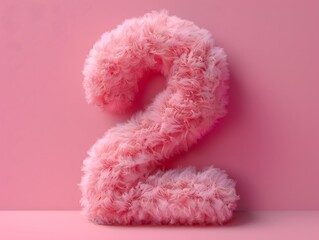 Fototapeta premium Fluffy number 2, two on solid background