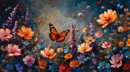 Vibrant Connections: Oil Painting Captures Interactions of Butterflies and Flowers