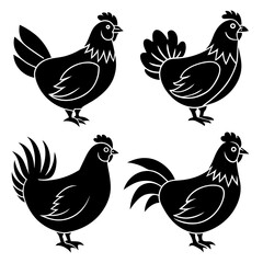 4 Chicken icon vector silhouette 