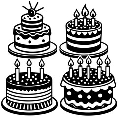 Set of 4 birthday cake vector silhouette 