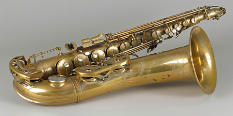Obraz premium A gold colored saxophone with a black and red design