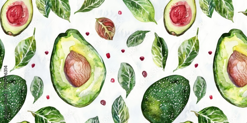 Poster avocado and leaves pattern