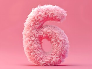 Fototapeta premium Fluffy number 6, six on solid background