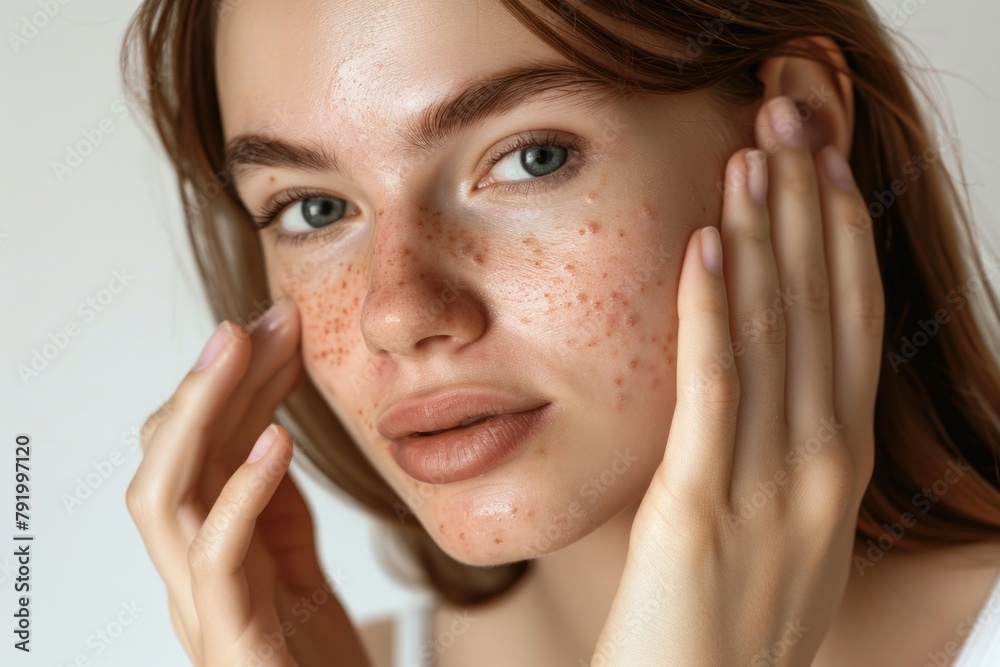 Poster Woman with Freckles Close Up