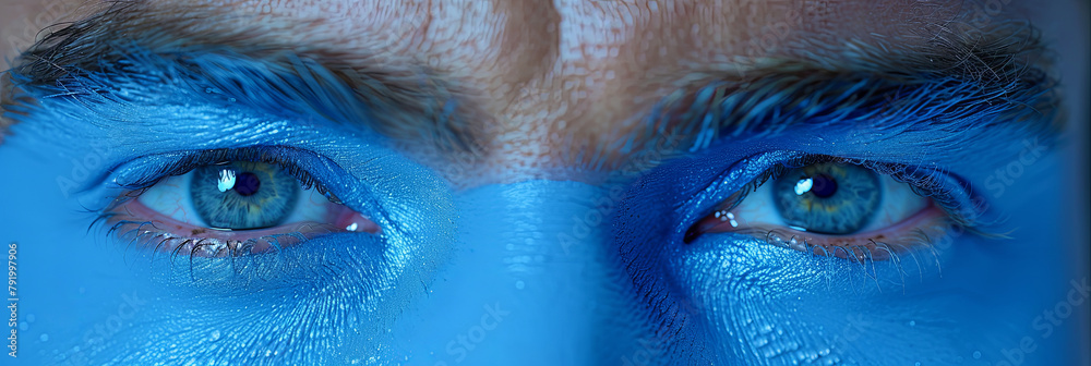 Wall mural a man with blue eyes and blue face paint - Wall murals