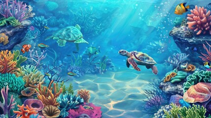 Fototapeta na wymiar Sea Turtle Swimming in Ocean