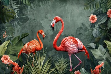 Fototapeta premium Flamingos in Jungle