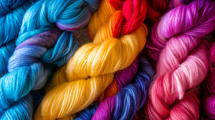 Background hanks of colourful wool twisting