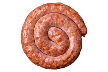 Delicious grilled sausage in the form of a ring with salt, spices and herbs