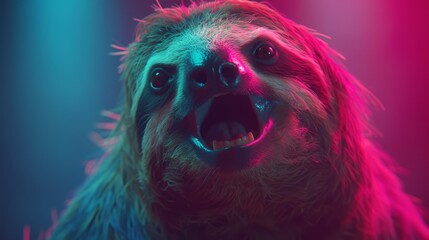   A sloth with its mouth opened widely - obrazy, fototapety, plakaty