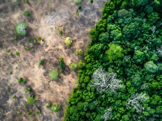 Obraz premium Image of a deforested area transformed into a thriving forest ecosystem, highlighting the impact of reforestation efforts.