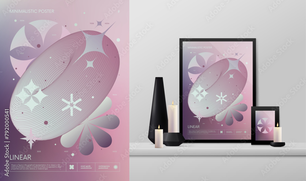 Poster vector gradient minimalistic rave poster with strange wireframes graphic assets of geometrical shape