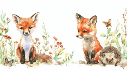 Naklejka premium Two Foxes Sitting Together