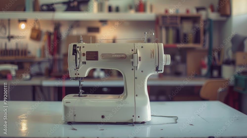 Canvas Prints White Sewing Machine on Table