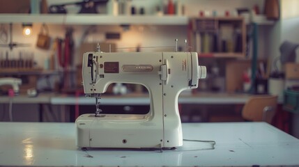 Fototapeta premium White Sewing Machine on Table
