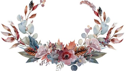 Watercolor flower wreath on white background