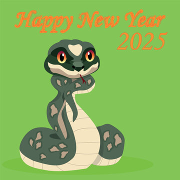 Vector image of the symbol of 2025. The new year is 2025 according to the Chinese calendar. Cute vector snake.