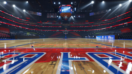 NBA Arena court view from low angle