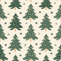 Christmas Trees Pattern with Stars and Snowflakes
