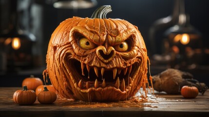 Monster pumpkin carving - obrazy, fototapety, plakaty