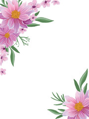 Beautiful pink flowers and leaves floral background