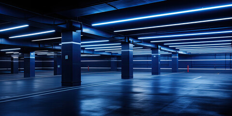 Empty area in a publicly accessible parking structure. - obrazy, fototapety, plakaty