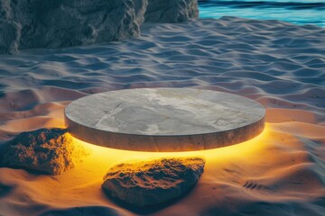 Round table on sandy beach