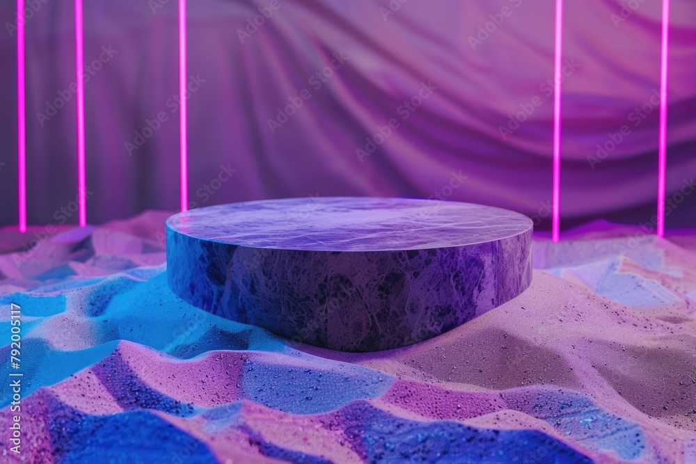 Poster purple and blue blanket with round object